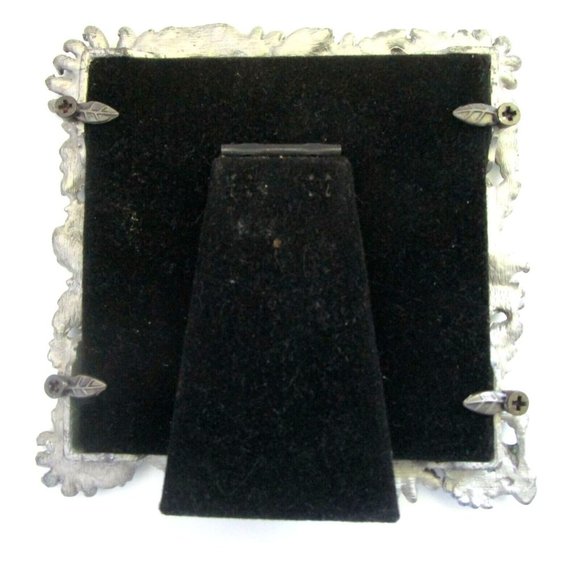 Vintage Pewter Gray Enameled Purple Floral Rhinestone Ornate Picture Frame 5x5 - Picture 7 of 8